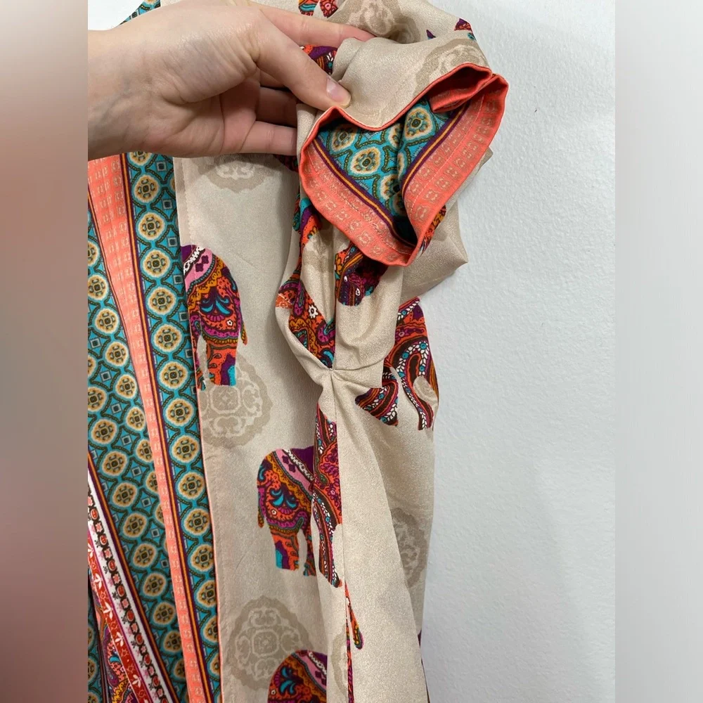 Chico’s Reversible Jacket Open-Front Medallion Elephant Print Kimono Size S/M? - Picture 7 of 16